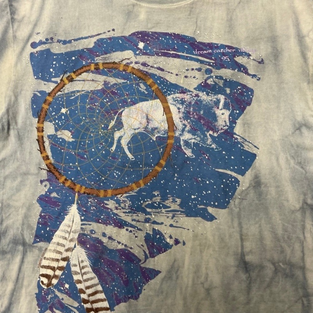 Vintage Buffalo Dreamcatcher Shirt Large Grey 1990s Excellent Tie Dye Gildan - Picture 2 of 11